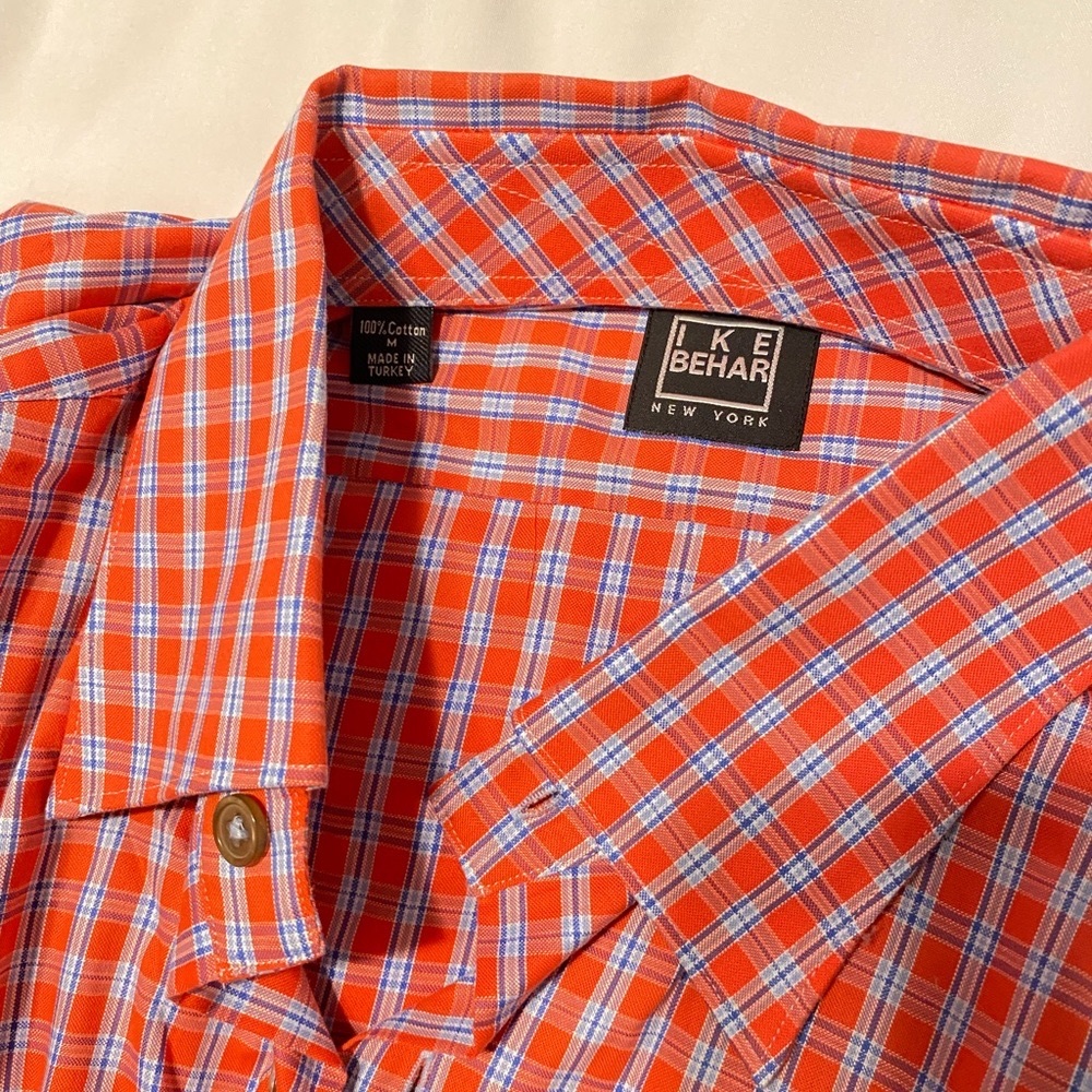 Ike Behar Orange and Blue Mens Button Down Shirt